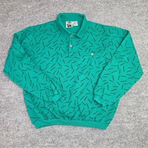Vintage 80s Introspect Green Aqua Long Sleeve Polo Sweater Size Large Retro Cool